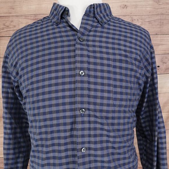 VAN HEUSEN BLUE GINGHAM CHECK BUTTON UP SHIRT MENS 2XL 18-18.5 XXL - Picture 1 of 7
